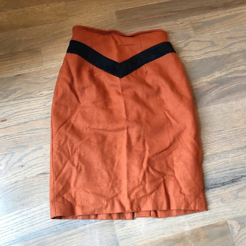 Vintage Burnt Orange and Black Wool Pencil Skirt